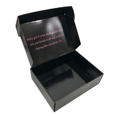 Glossy Black Cardboard Corrugated Boxes , Foldable Kraft Paper Carton Box